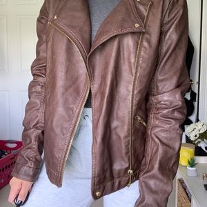 brown leather jacket